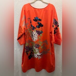 Soft Surroundings Bold Orange Satin Dress Floral Accent Party Wedding 2X